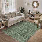 Green Area Rug 4x6 Washable Office Entryway Carpet Soft Vintage Indoor Kitchen Living Room Door Mat Traditional Retro Distressed Thicker Throw Small Rug Bedroom Dining Room Bathroom