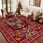 9x12 Area Rugs Living Room Rug: Christmas Washable Rug Floral Soft Carpet Indoor Floor Non-Slip Boho Stain Resistant Large Carpets for Bedroom Kids Nursery Dining Room Farmhouse Home Office Red