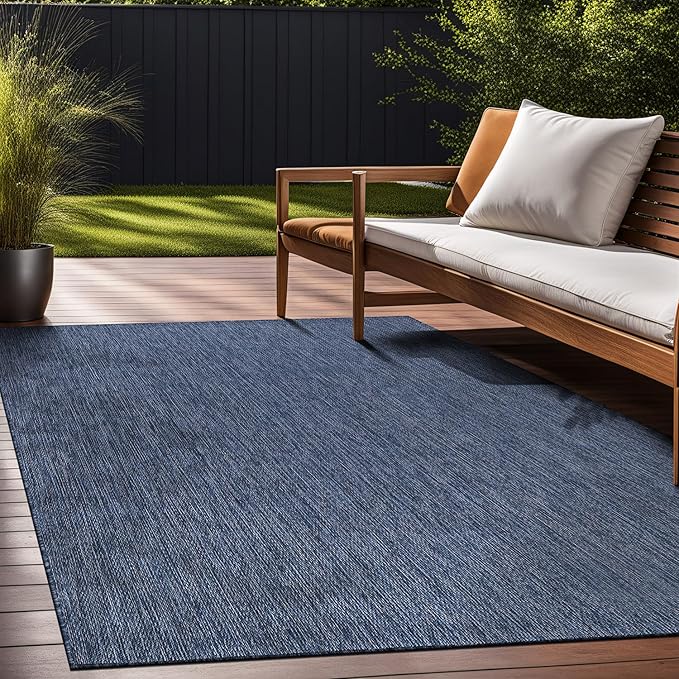 Beverly Rug Indoor Outdoor Rug 9x12, Washable Outside Carpet for Patio, Deck, Porch, Solid Modern Area Rug, Water Resistant, Azure Blue