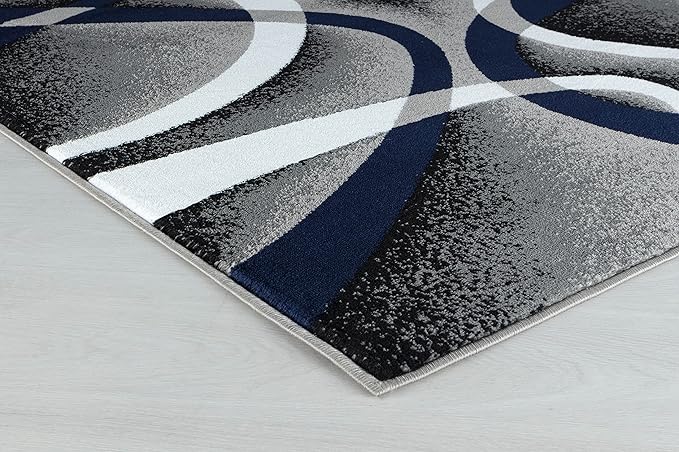 GLORY RUGS Area Rug 5x7 Navy Door Mat Modern Swirls Carpet Bedroom Living Room Contemporary Dining Accent Sevilla Collection 4816