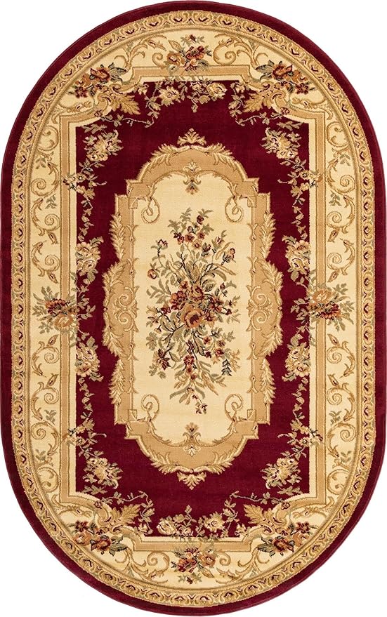 Rugs.com Chateau Collection Rug – 5' 3 x 8' Oval Red Medium Rug Perfect for Living Rooms, Large Dining Rooms, Open Floorplans