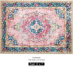 5x7 Area Rugs Pink Boho Rug for Living Room Vintage Rug Non-Slip Washable Low Pile Foldable Large Rugs for Bedroom Dining Room Indoor Floor Carpet