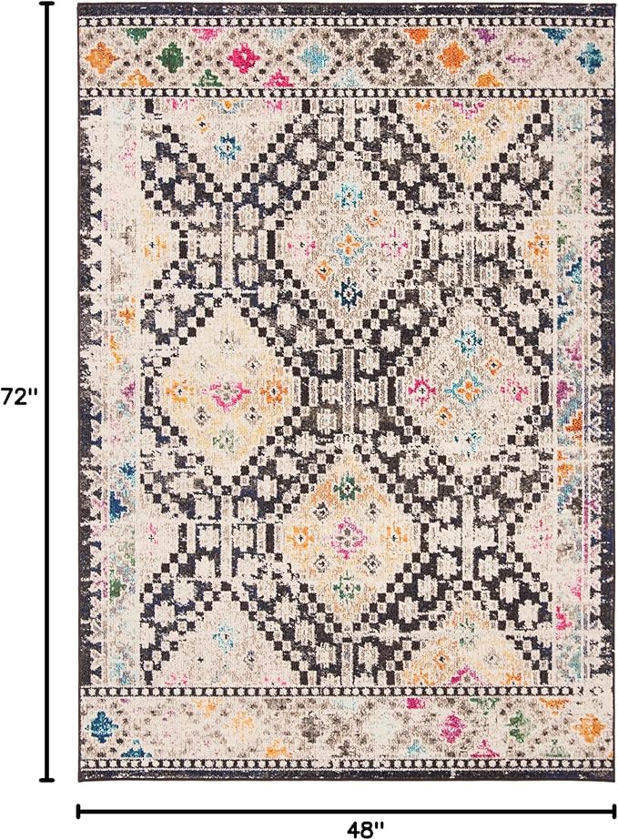 SAFAVIEH Madison Collection Accent Rug - 4' x 6', Black & Yellow, Boho Diamond Distressed Design, Non-Shedding & Easy Care, Ideal for High Traffic Areas in Entryway, Living Room, Bedroom (MAD418Z)