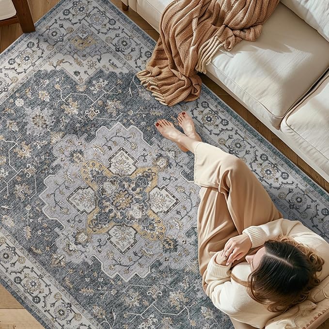 jinchan Runner Rug 2x5 Vintage Hallway Rug Boho Washable Runner Floral Medallion Retro Lightweight Non Slip Classic Thin Soft Carpet for Kitchen Bedroom Bathroom Laundry Room Doorway Grey