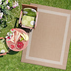 CAMILSON Outdoor Rug 5x7, Modern Outside Rugs for Patios Porches Waterproof Durable Washable Non-Shedding, Easy-to-Clean Indoor Outdoor Area Carpet (5 x 7, Bordered - Beige/White)