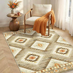Area Rug 2x4 Rug Machine Washable Non-Slip Low Pile Print Pattern Western Rug for Living Room Bedroom Entryway Tribal Series-Cream/Camel