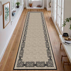 Vintage Tribal Hallway Rugs, 2.6x10ft, Southwest Brown Rustic Native Ethnic Greek Key Pattern Carpet Runners, Ultra-Thin Foldable Low Pile Distressed Rug for Dining Room Lounge