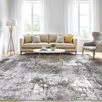 7x9 Area Rug Living Room: Machine Washable Large Abstract Modern Soft Rugs Stain Resistant Indoor Floor Non Slip Accent Carpet for Bedroom Nursery Playroom Office Dining Room Dorm Home- Black Grey