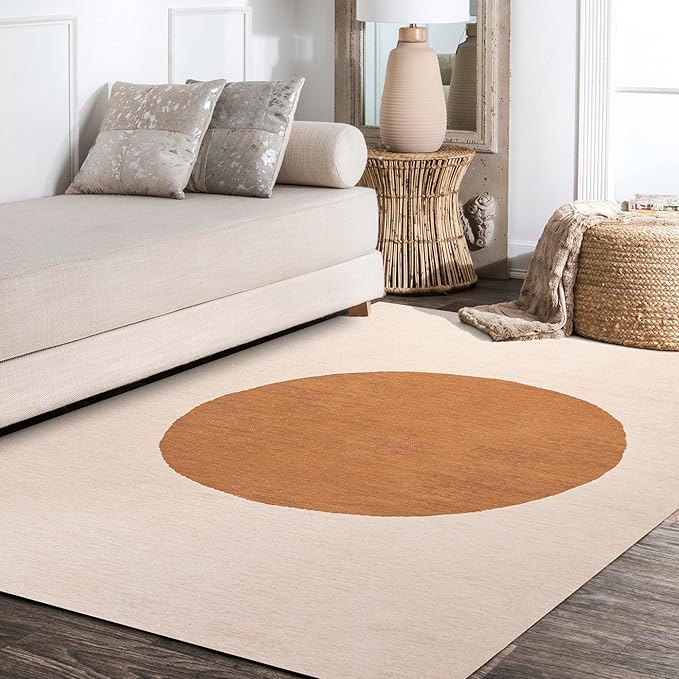 JONATHAN Y Machine Washable Indoor Area Rug 9X12 Cream/Terracotta, Cirkel Minimalist Geometric Dot for Living Room, Bedroom, Kitchen, Office, Easy-Cleaning, Pet-Friendly, Non-Shedding WSH113A-9