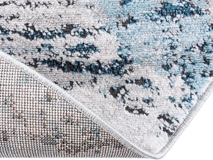 Rugs.com Leipzig Collection Round Rug – 7 Ft Round Blue Low-Pile Rug Perfect for Kitchens, Dining Rooms