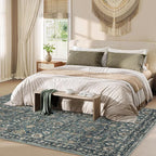 6x9 Rugs for Living Room, Soft Large Area Rugs Blue Washable Rug, Indoor Vintage Rugs for Bedroom Home Office Laundry, Rubber Backed Non Slip Low Pile Carpet, Deep Blue