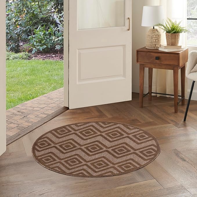 Nourison Home Versatile Brown 4' x Round Area Rug - Easy Clean, Non Shedding, Bed Room, Living Room, Dining Room, Kitchen (4' x Round)
