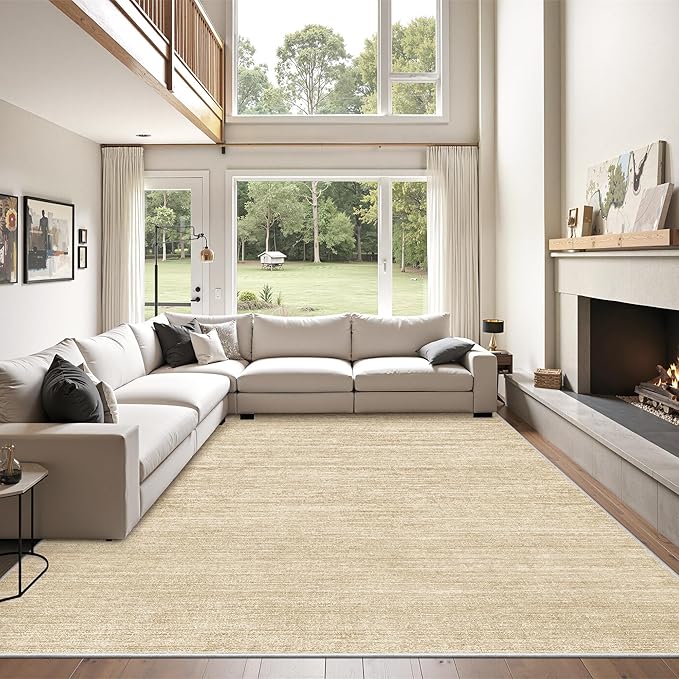 Art&Tuft Washable Rugs 6x9, Low Pile Area Rugs for Living Room - Non Slip and Stain Resistant Soft Thin 6x9 Rug for Bedroom, Dining Room, Kitchen, Office, Brown