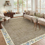 GarveeHome Washable Area Rugs for Bedroom 5x7 Living Room Modern Floral Throw Rugs Non-Slip Lightweight Thin Carpet Modern Farmhouse Print Non-Shedding Soft Low Pile Floor Cover, Dark Camel