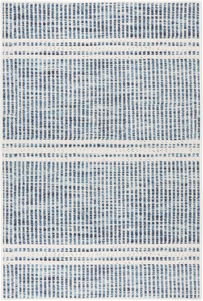 Dash and Albert Malta Blue Machine Washable Area Rug - 3' x 5' Blue Stripe Washable Accent Rug - Durable, High Traffic Areas Kitchen, Mudroom, Hallways