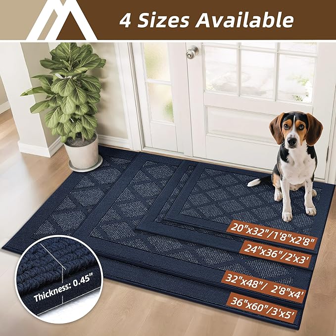 COSY HOMEER Non-Slip Door Mat 36"x60", Entryway Rugs Low Profile Absorbent Dirt Trapper Doormat for Front Entrance, Washable Polypropylene Entry Mat (Blue)