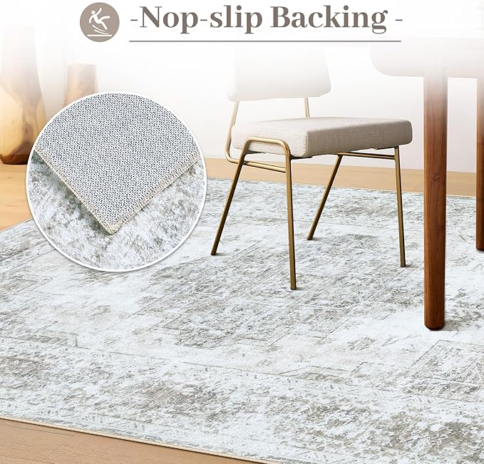 Area Rug 9x12 Living Room Rug, Machine Washable Vintage Distressed Medallion Rug Non-Slip Soft Low Pile Large Indoor Rugs for Bedroom Kitchen Dining Room Office(Taupe,9'x12')