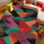 Geometric Rug - 2x3 Area Rugs, Colorful Patchwork Art Entryway Rug, Abstract Retro Aesthetic Low Pile Fade Resistant Indoor Small Mats Home Decor #C027