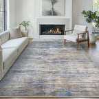 Bavni Washable Rug, Soft Abstract Rugs Non-Slip, Thin Foldable 6x9 Rug, Modern Stain Resistant Area Rug for Living Room, Kitchen, Bedroom, Blue/Light Grey