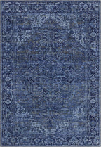 ReaLife Rugs Machine Washable Area Rug - Living Room Bedroom Bathroom Kitchen Entryway Office - Padded Low Pile Stain Resistant Premium - Boho Vintage Traditional - Lyle - Blue 7'6" x 9'6"