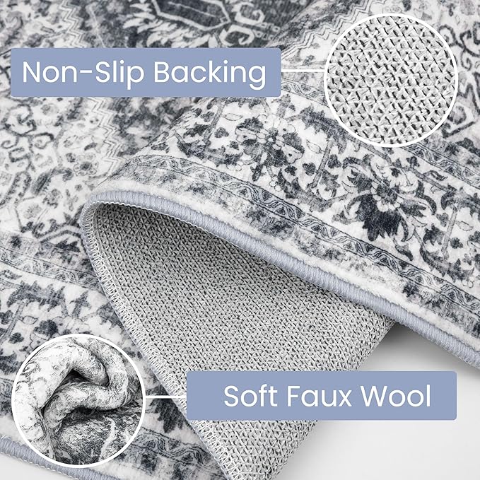 KOZYFLY Runners for Hallways 3x18 Ft Extra Long Washable Kitchen Thin Runner Rug Boho Runner Rug for Entryway Indoor Printed Faux Wool Stair Floor Carpet for Stair Kitchen Hall, Grey