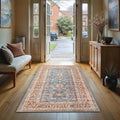 GLN Rugs Traditional Collection - Machine Washable Area Rug, Traditional Washable, Non Slip, Low Pile Chenille Rug, Living Room, Bedroom, Kitchen Rug (2'6" x 7' Terra/Slate Blue)