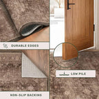 Brown Rug for Living Room 10x14 - Extra Large Vintage Western Unique Neutral Taupe, Washable Low Pile Non-Slip Soft Thin Area Rug for Dining Under Table, Bedroom Under Bed, Home Office