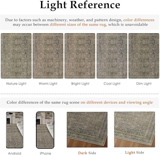 HUGEAR 8x10 Washable Area Rug Taupe Vintage Neutral Living Room Rug Soft Non Slip Large Distressed Carpet Low Pile Pet Friendly for Bedroom Dining Room