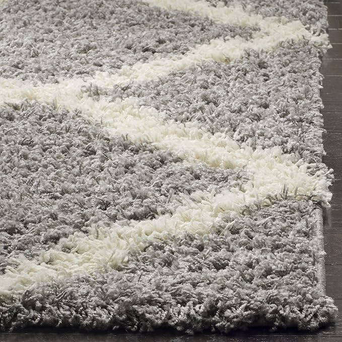 SAFAVIEH Dallas Shag Collection Area Rug - 8'6" x 12', Grey & Ivory, Trellis Design, Non-Shedding & Easy Care, 1.5-inch Thick Ideal for High Traffic Areas in Living Room, Bedroom (SGD257G)