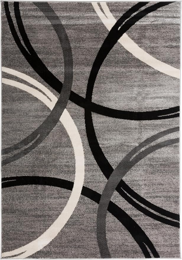 Rugshop Wavy Circles Design Area Rug, Fade-Resistant Carpet for Living Room, Dining Room, or Office,Grand Room,Open Spaces Gray, 8'8" x 12'
