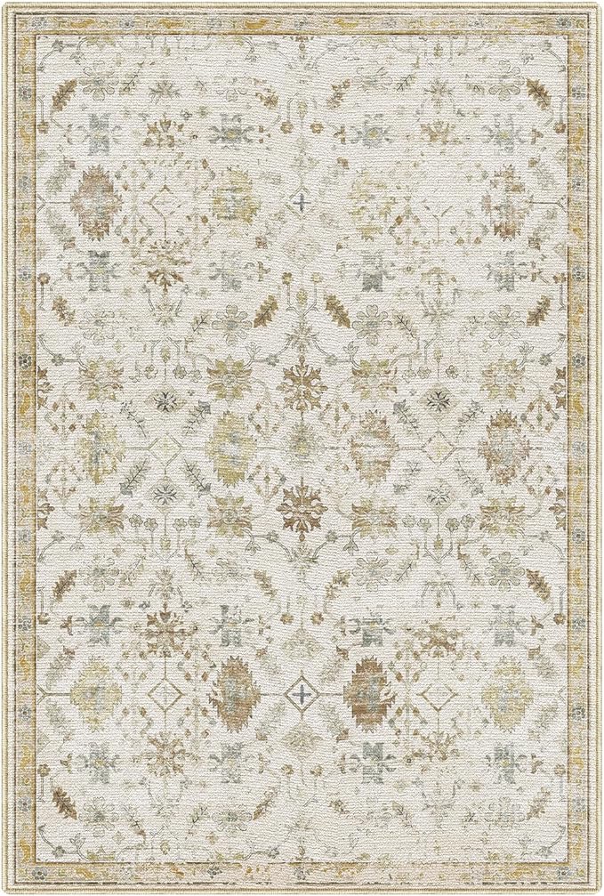 LUMI 5x8 Washable Area Rug for Living Room, Ultra Soft Traditional Vintage Rugs Non Slip with Rubber Backing, Low Profile, High Traffic, Stain Resistant Carpets, Ideal for Bedroom, Dining Room, Indoor