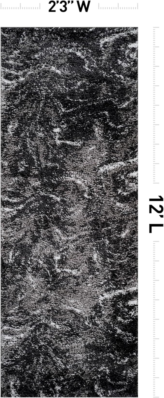 Rugshop Abstract Marble Shag Runner Rug Anthracite Dark Gray 2' 3" x 12' Great for Long Hallways, Open Entryways, or Galley Kitchens