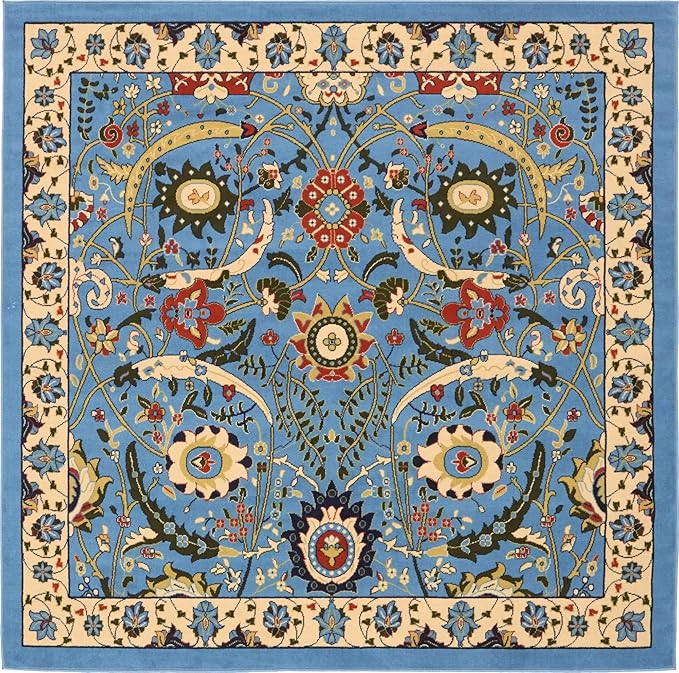 Unique Loom Espahan Collection Area Rug - Cape Cod (7' 10" Square, Blue/ Black)