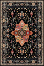 Area Rugs 3'x6' Washable Non-Slip, Floral Vintage Distress Print Pattern Medallion Carpet for Living Room Bedroom Dining Room, Black Colorful Floral Dark Tan