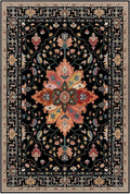 Area Rugs 7'x10' Washable Non-Slip, Floral Vintage Distress Print Pattern Medallion Carpet for Living Room Bedroom Dining Room, Black Colorful Floral Dark Tan