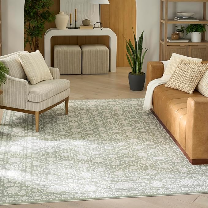 Nourison Home Grace Sage 5'3" x 7'3" Area Rug - Easy Clean, Non Shedding, Bed Room, Living Room, Dining Room, Kitchen (5' x 7')