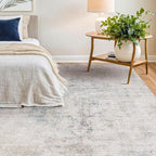 Light Blue Farmhouse Area Rug for Bedroom - 6x8 Washable Rug for Dining Room Table, Ultra-Thin Soft Textured Dusty Blue Boho Indoor Decor, Fade & Stain Resistant