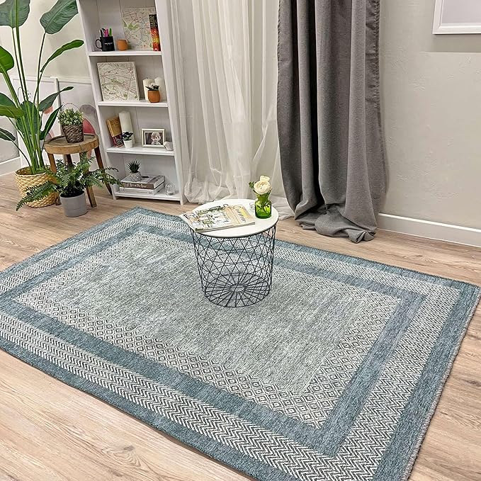 Alfa Rich 3x5 Light Blue Washable Area Rugs for Living Room Bedroom Kitchen Cotton Decor Runner Rug