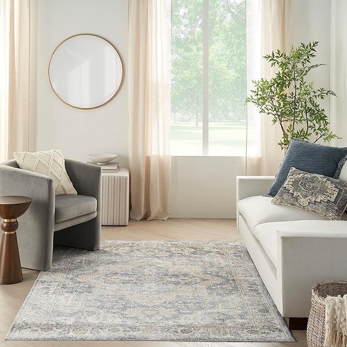 Nourison Home Astra Machine Washable Grey Blue 5'3" x 7' Area Rug - Easy Clean, Non Shedding, Bed Room, Living Room, Dining Room, Kitchen (5' x 7')