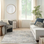 Nourison Home Astra Machine Washable Traditional Grey/Blue 6'7" x 9' Area Rug, Easy Clean, Non Shedding, Bed Room, Living Room, Dining Room, Kitchen (7x9)