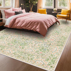 Vintage Washable Beige Green 10x14 Rug for Living Room - Extra Large Area Rug for Dining Room Under Table, Soft Low Pile Carpet for Bedroom - Victorian Forest Floral Design Non-Slip