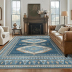 GENIMO Machine Washable 8x10 Area Rugs for Living Room, Non Slip Vintage Rugs, Low Pile Lightweight Chenille Print Rug for Bedroom, Dining Room, Home Office, Navy/Brick