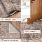 Brown Living Room Rug 9x12 - Retro Large Rug for Dining Room, Fireplace, Bedroom, Washable Non Slip Low Pile Abstract Warm Brown and Terracotta