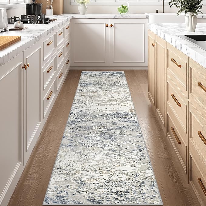 Art&Tuft 2x12 Runner Rug - Washable Runner Rugs, Non-Slip Runner Rug for Hallway, Low-Pile 2x12 Rug Runner Kitchen Laundry Room Rug Throw Carpet for Entrance Bedroom Living Room, Blue