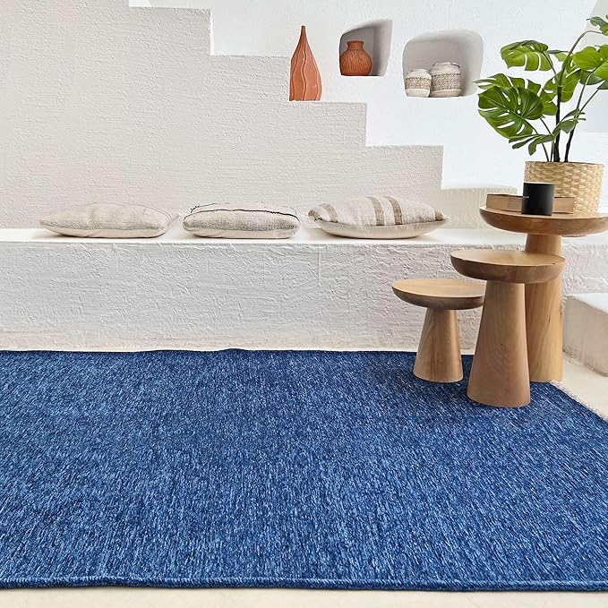 Alfa Rich 5x8 Dark Blue Washable Area Rugs for Living Room Bedroom Kitchen Cotton Decor Solid Rug