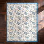 jinchan Elora 8x10 Floral Rug for Living Room Washable Bedroom Rug Vintage Romance Design Non Slip Thin Indoor Floor Cover Large Low-Profile Throw Carpet for Dining Room Office, Blue/Beige