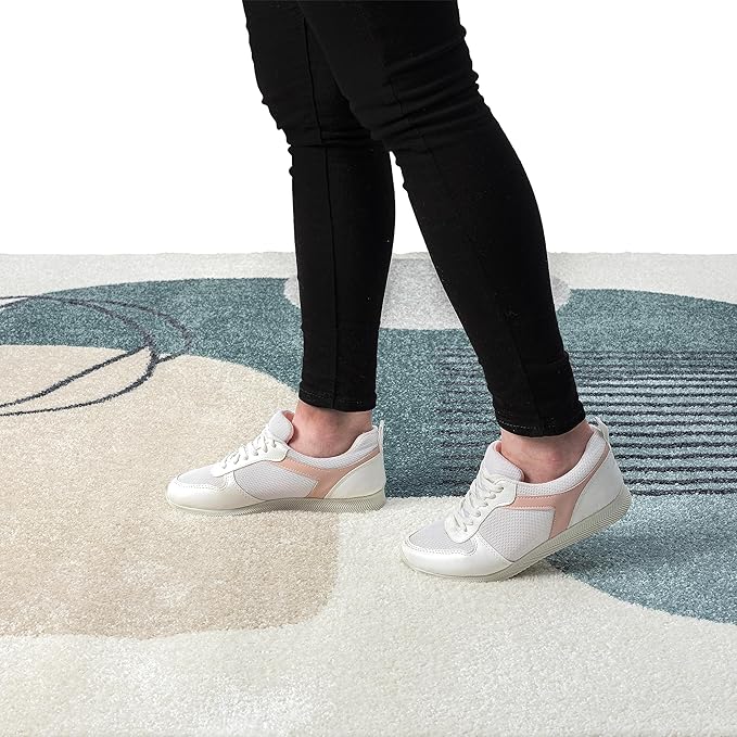 Abani Deco Collection Area Rug -Cream/Green Minimalist Design -4' x 6' - Easy to Clean - Durable for Kids and Pets - Non-Shedding - Medium Pile - Soft Feel - for Living Room, Bedroom & Office