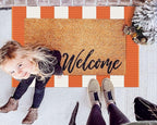 KOZYFLY Orange and White Striped Rug Doormat 2x3 Ft Halloween Fall Cotton Woven Washable Indoor Outdoor Rugs for Layered Door Mats Porch/Kitchen/Farmhouse