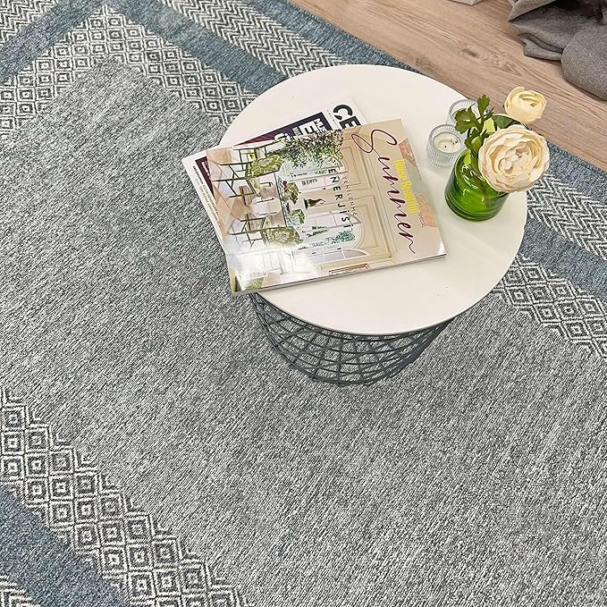 Alfa Rich 4x6 Light Blue Washable Area Rugs for Living Room Bedroom Kitchen Dining Cotton Decor Rug