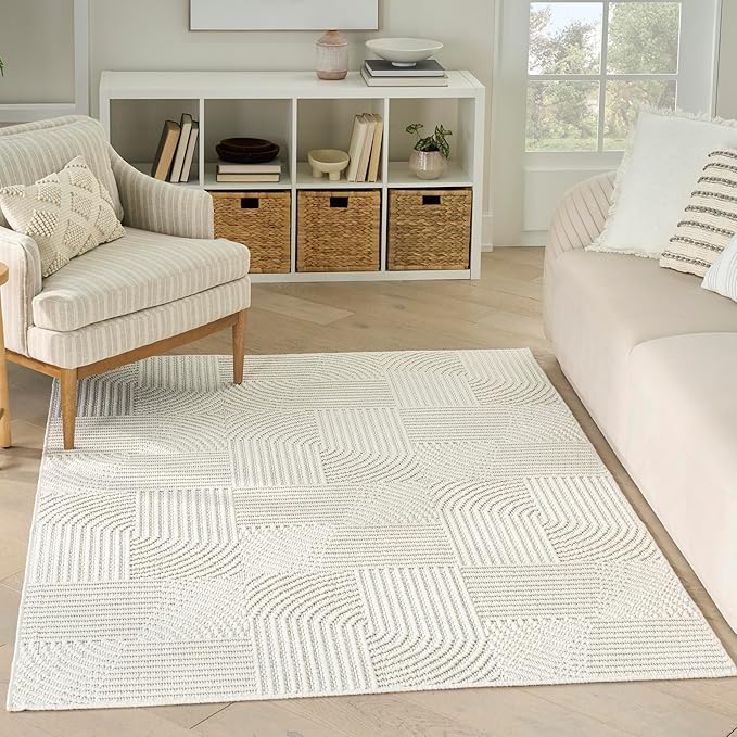 Nourison Home Textured Home Ivory 3'11" x 5'11" Area Rug - Easy Clean, Non Shedding, Bed Room, Living Room, Dining Room, Kitchen (4' x 6')